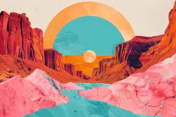 Retro collage of Canyon canyon astronomy mountain.