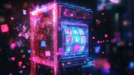 Obraz premium Innovative 4D slot machine with holographic projections and color shifts