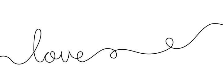 Love lettering in one line drawing, continuous line typographic. Minimalism concept for banner