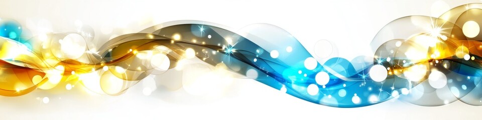 Un patrón de ondas suaves en tonos dorados y azules con luces brillantes que fluyen, creando una sensación de movimiento.
