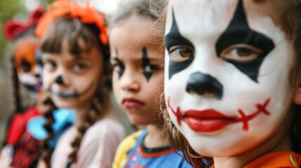 A group of children with clown makeup on their faces
