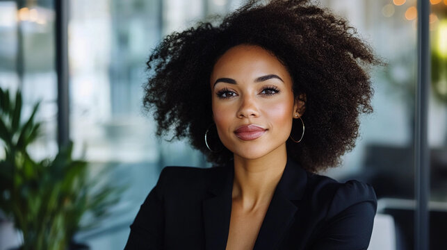 Confident Black African American woman businesswoman in office professional successful boss