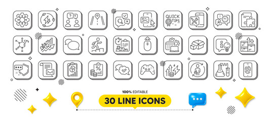 Wholesale goods, Quick tips and Fingerprint line icons pack. 3d design elements. Inspect, Time management, Execute web icon. Food app, Chemical formula, Shield pictogram. Vector