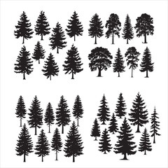 set of vector forest tree silhouette	
