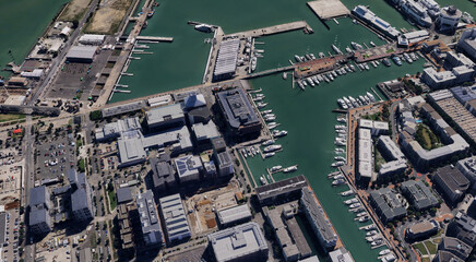 The coast of Auckland city in New Zealand from a bird's eye view