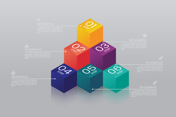 6 color cube infographic template