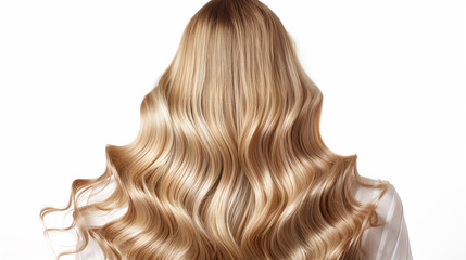 Fototapeta premium A glamorous back view of a woman with voluminous platinum blonde hair, showcasing a stunning, eye-catching look