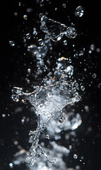 Dynamic Water Droplets Isolated on Black Background – High-Speed Captures, Ripples, Splashes, and Mist in Elegant Motion