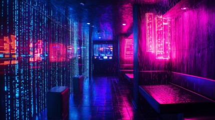 Matrixinspired VIP hacker room in neonlit casino setting