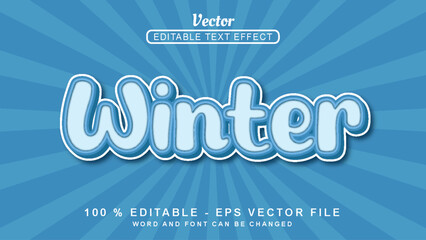 Editable 3d text effect Winter Simple style isolated on Blue background