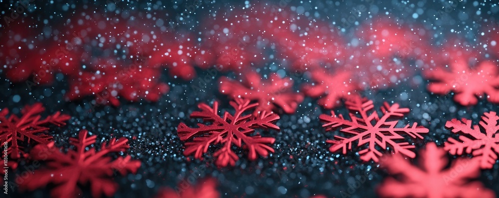Poster captivating 3d showcasing the enchanting interplay of red and black snowflakes against a frosty wind