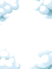A white comic book clouds with a transparent background with a blue sky with clouds. The clouds are scattered and the sky is mostly blue