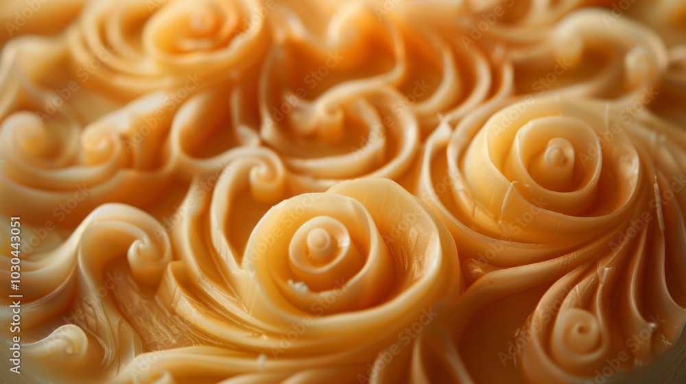 Poster a macro image of a unique carved candle made from 100% vegan soy wax revealing intricate swirls and 