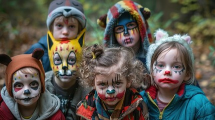 A group of children are dressed up in Halloween costumes