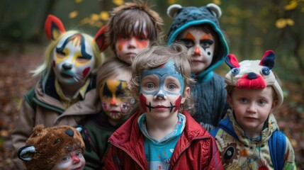 A group of children are dressed up in Halloween costumes