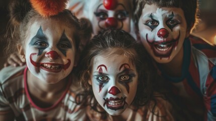 A group of children with clown makeup on their faces