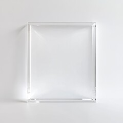 Transparent glass cube displayed in minimalist white indoor setting for modern art exhibit