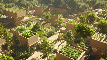 Fototapeta premium Sustainable Living Workshop in Modular Housing Community Illustration - 3D Render of Modular House Design & Gardening Event