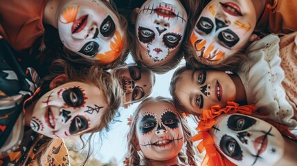 A group of children with Halloween makeup on their faces