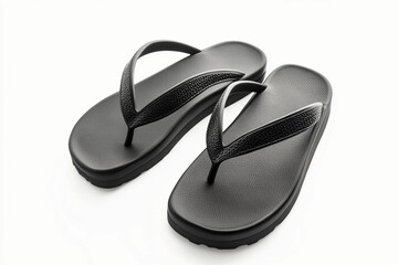 flip isolated on white: pair of black flip flops isolated on white background, casual summer footwear, beach shoes  