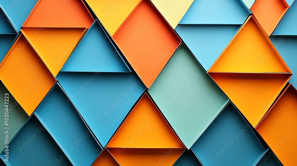 Poster symmetrical paper cut geometric triangle pattern with bold, overlapping shapes for a modern design, 