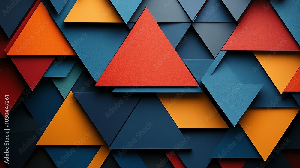 Poster symmetrical paper cut geometric triangle pattern with bold, overlapping shapes for a modern design, 