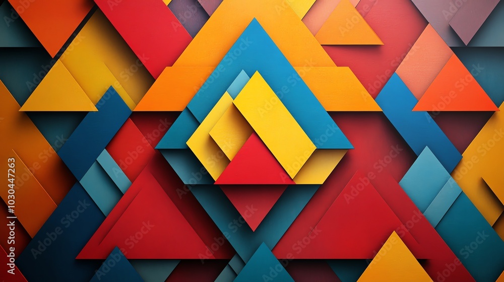 Poster symmetrical paper cut geometric triangle pattern with bold, overlapping shapes for a modern design, 