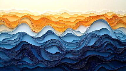 Fototapeta premium Paper cut wave pattern with layered curves and overlapping colors, forming a fluid oceaninspired design, paper cut waves, layered ocean pattern