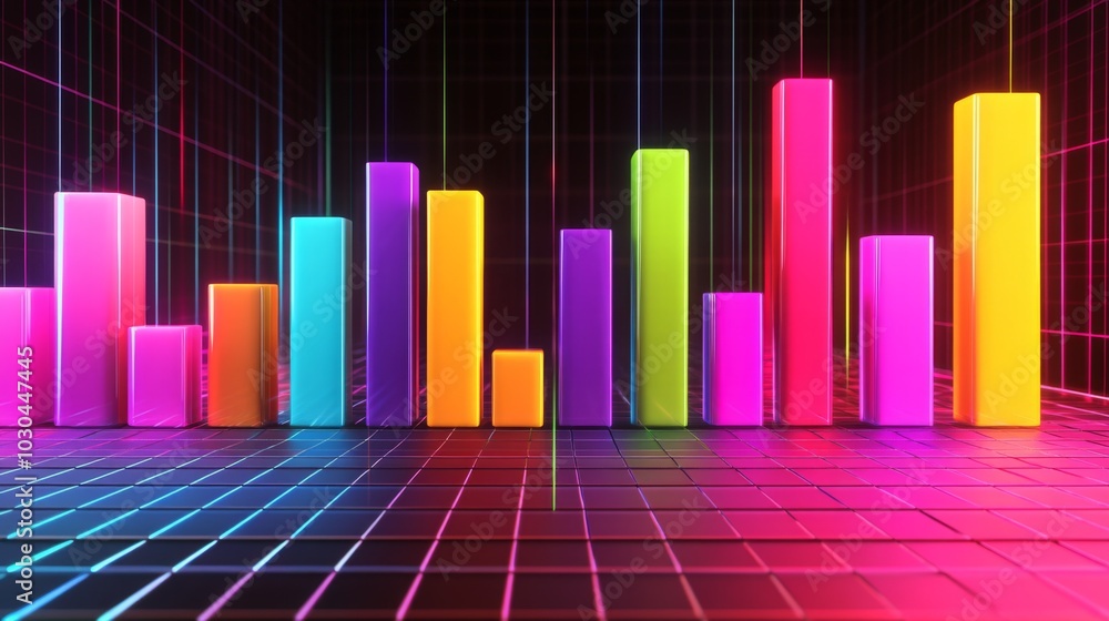 Aufkleber colorful 3d bar graph visualization in neon style