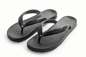 flip isolated on white: pair of black flip flops isolated on white background, casual summer footwear, beach shoes  