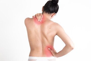 Obraz premium Woman with lumbar scoliosis, rehabilitation, back pain, posture, spine