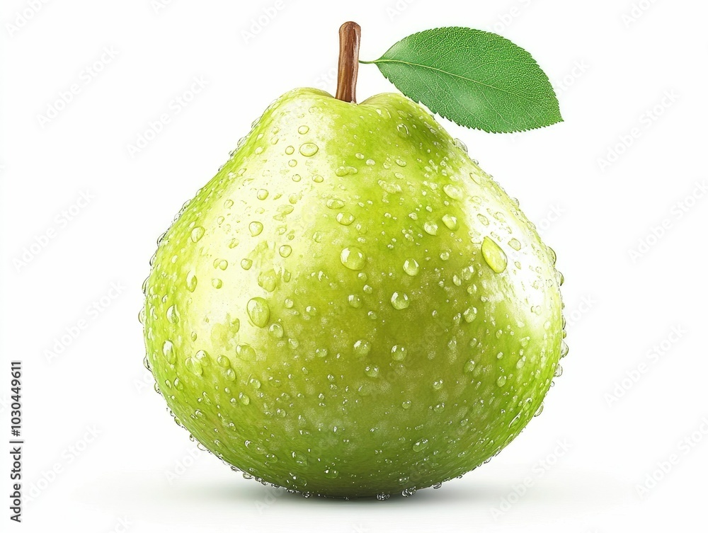Poster vibrant green pear with shining smooth texture isolated on clean white background image of a fresh r