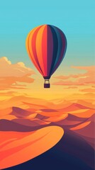 Vibrant Hot Air Balloon Soaring Over Dramatic Mountainous Landscape