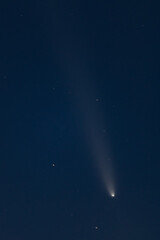 Comet soaring through a dark night sky with copy space