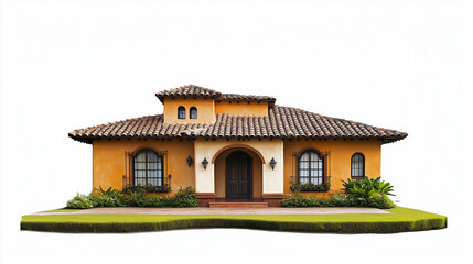 Fototapeta premium Spanish-style hacienda with stucco walls and tile roof isolated on white background