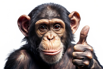 A monkey giving a thumbs up isolated on white background.AI GENERATED