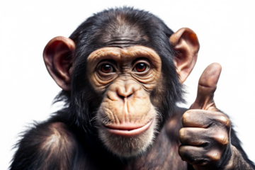 A monkey giving a thumbs up isolated on white background.AI GENERATED