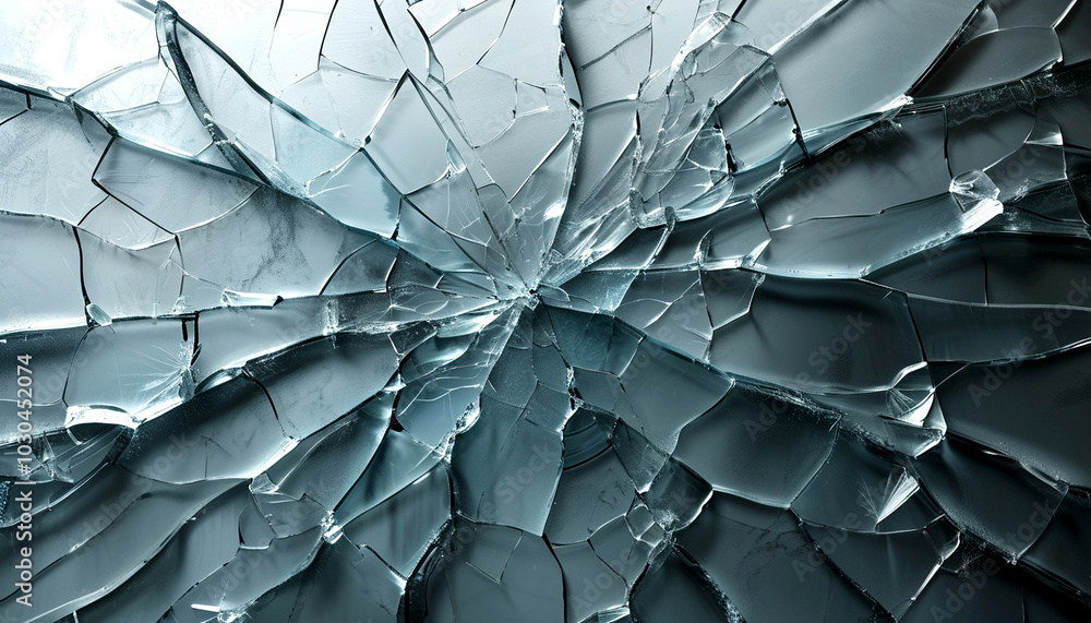 Poster intricate patterns of fractured glass capture the light in an artistic display