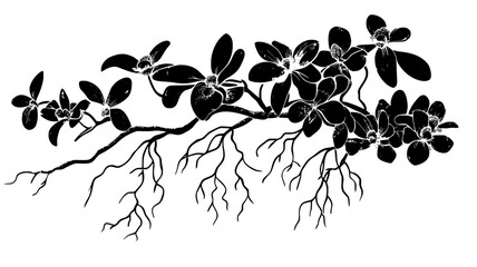 Fototapeta premium Aerial roots of an epiphytic orchid growing on a tree branch, vector illustration art