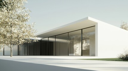Innovative Sustainable Modular House Design with Spacious Glass Walls Connecting Indoor and Outdoor Spaces - 3D Render Illustration