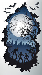Obraz premium 3d vector papercut. Halloween invitation to zombie party vector image