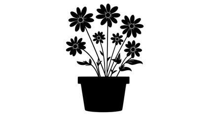 Fototapeta premium A bunch of daisies arranged in a small container with stems and leaves visible, vector illustration art