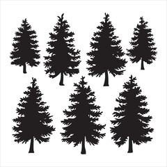 set of vector fir tree silhouette