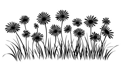 Obraz premium Daisy flowers interspersed with tall grass in an outdoor environment, vector illustration art