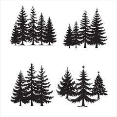 set of vector fir tree silhouette