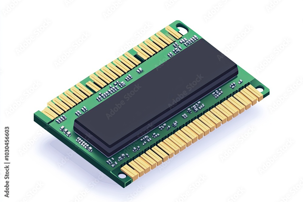 Poster green computer memory stick. this image is perfect for showcasing the inner workings of a computer.