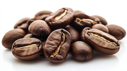 Naklejka premium A close-up of roasted coffee beans, highlighting their rich texture and color.