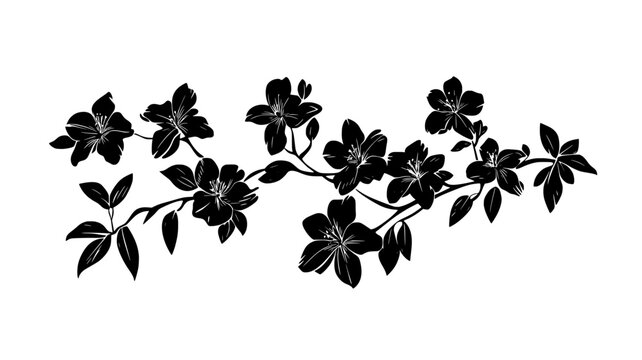 Azalea with small leaves and numerous flowers covering the branches, vector illustration art