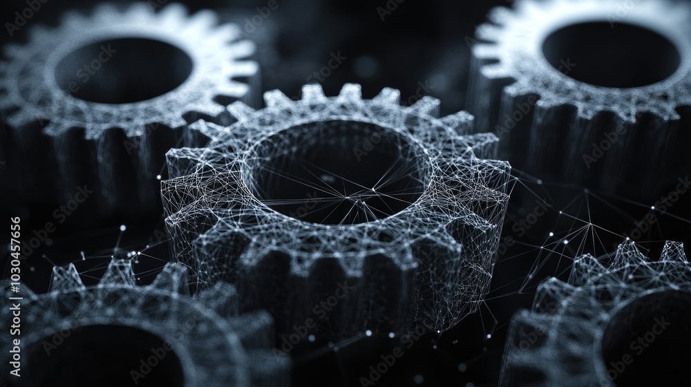 Poster abstract gears with mesh pattern. this image represents technology, innovation, and complex processe