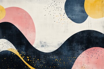 Obraz premium Minimalist abstract art with flowing lines and soft color blocks in pink blue and beige tones symbolizing balance fluidity and modern design in a calming aesthetic